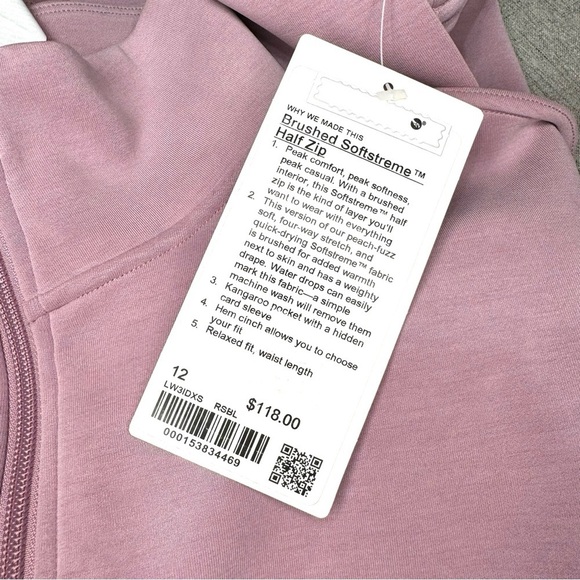Lululemon Brushed Softstreme Half Zip Hoodie Pullover Rose Blush Size 12 NWT - Picture 15 of 16